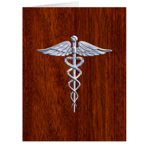 Symbole Médicale Silver Caduceus Décor en acajou