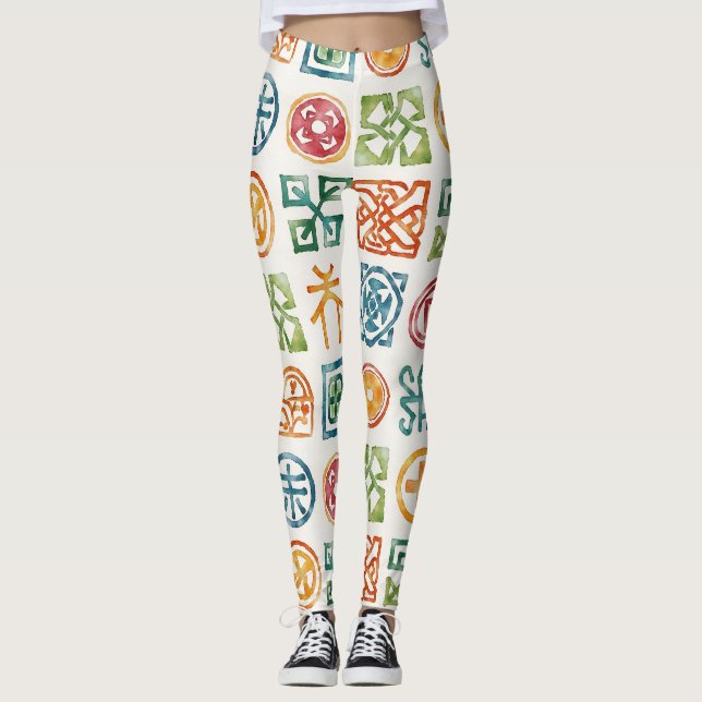 Symbole Nahtlose Muster Leggings (Vorderseite)