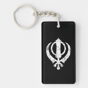 Symbole sikh blanc rayé de Khanda sur le noir
