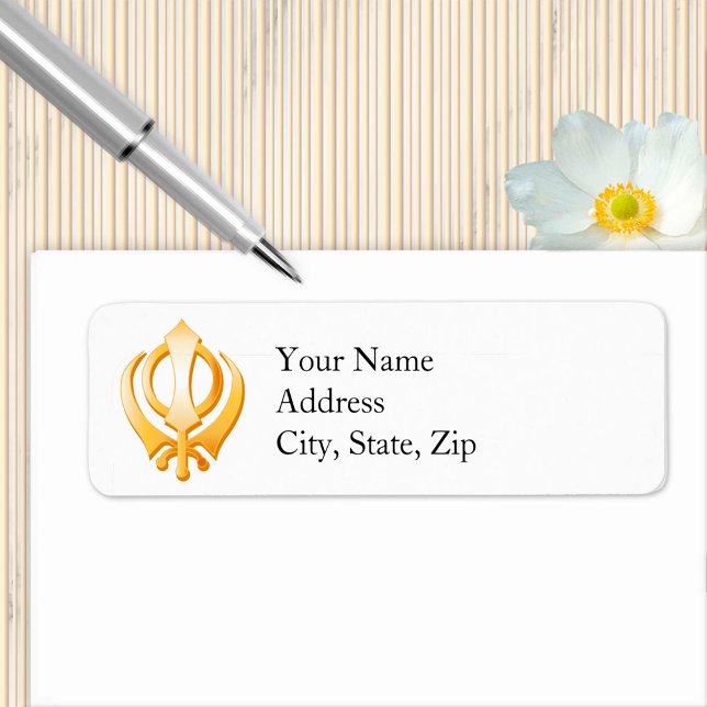 SYMBOLE SIKH Étiquette de adresse (Sikh Label, Gold Khanda, symbol of the Sikh religion. Customize with your text.)