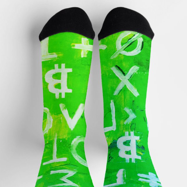 Symbole von Bitcoin (Heller Gewinn Grün - 1) Socken (Oben)