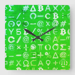 Symbole von Bitcoin (Heller Profit Grün - 8) Quadratische Wanduhr