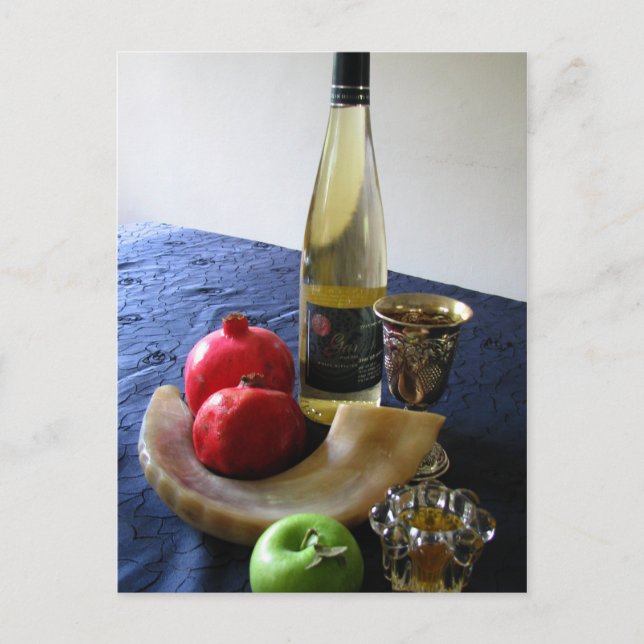 Symbole von Rosh Hashanah Feiertagspostkarte (Vorderseite)