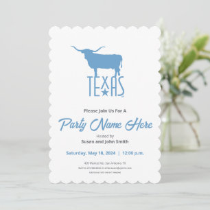 Symbole von Texas, Longhorn, blau Einladung