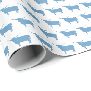 Symbole von Texas, Longhorn, blau Geschenkpapier