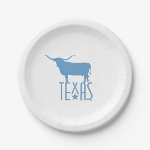 Symbole von Texas, Longhorn, blau Pappteller