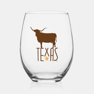 Symbole von Texas, Longhorn, braun Weinglas Ohne Stiel