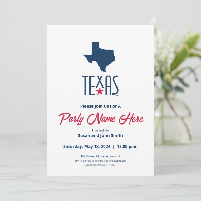 Symbole von Texas, Texas, blau Einladung (Stehend Vorderseite)