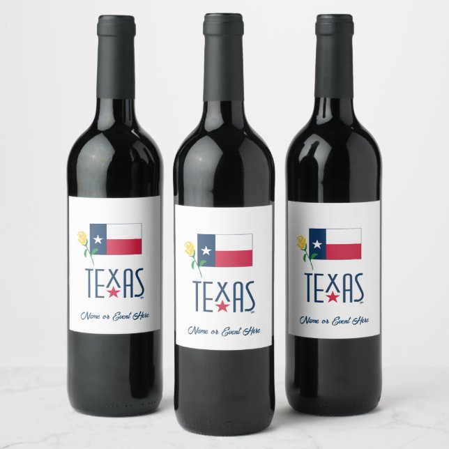 Symbole von Texas, Texas und Gelb Rose Weinetikett (Flaschen)