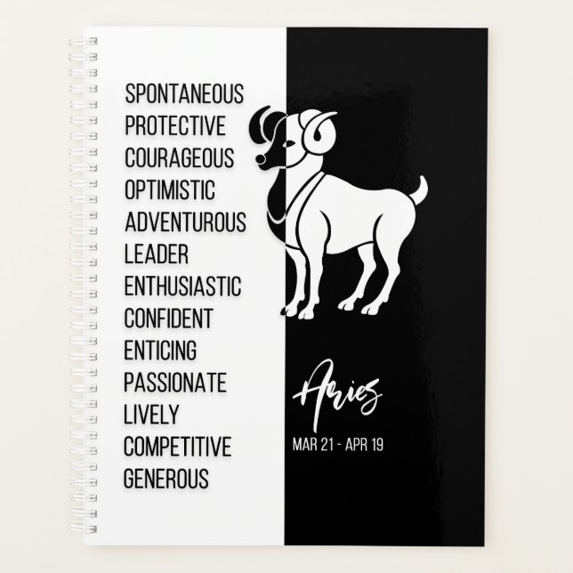 Symbole Zodiac Aries, noir et blanc (Devant)