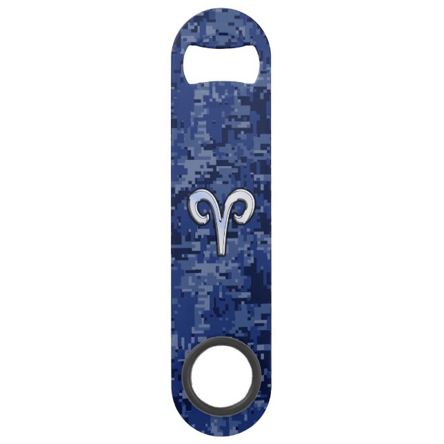 Symbole Zodiac Aries sur Camo numérique bleu marin (Devant)