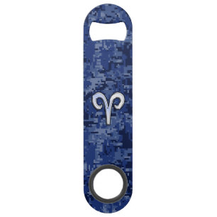 Symbole Zodiac d'Aries sur le Camo numérique bleu 