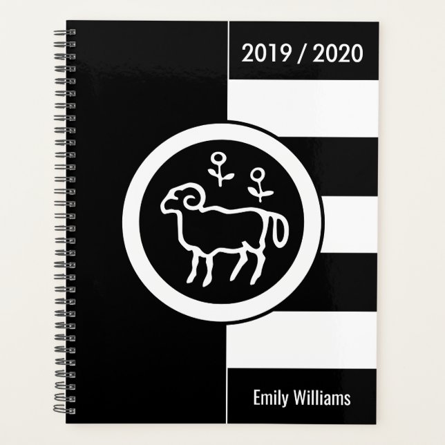 Symbole Zodiac personnalisé Bleu noir et blanc (Devant)