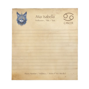 Symbole zodiaque Cancer et Bloc-notes pour chat cé