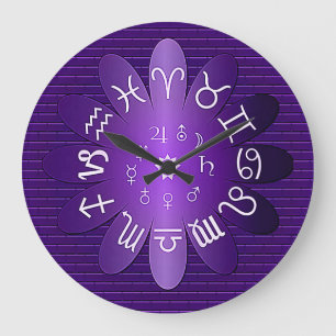 Symboles d'astrologie du zodiaque pourpre Horloge 
