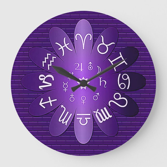 Symboles d'astrologie du zodiaque pourpre Horloge  (Recto)