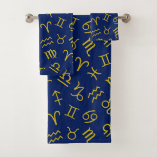 Symboles des signes d'astrologie Motif Gold+Dk Blu