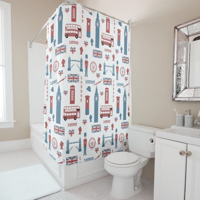 Symboles Londres Angleterre Motif rideau de douche (En situation)