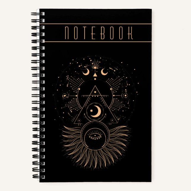 Symboles mystiques Étoiles de lune Carnet spirale (Recto)