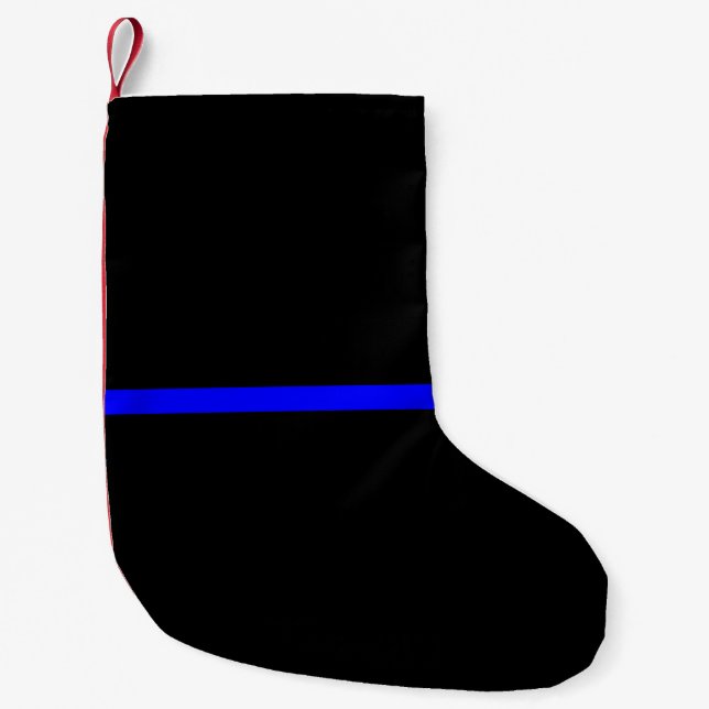 Symbolische dünne Blue Line auf festem Schwarzem Kleiner Weihnachtsstrumpf (Vorderseite)