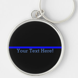 Symbolische dünne Blue Line Ihr Text auf Schwarze Schlüsselanhänger