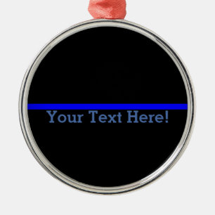 Symbolische dünne Blue Line Ihr Text auf Schwarze Silbernes Ornament