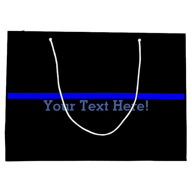 Symbolische dünne Blue Line Ihr Text auf Schwarzem Große Geschenktüte (Rückseite)