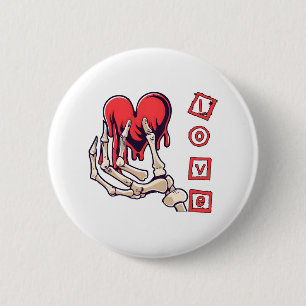 Symbolische Liebesskelett-Hand, die Herz anbietet Button