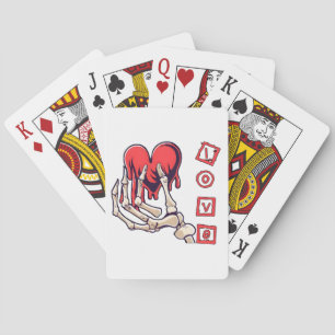 Symbolische Liebesskelett-Hand, die Herz anbietet Spielkarten