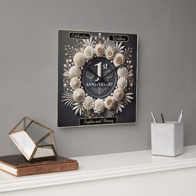 Symbolische Papierkunst für Liebe Quadratische Wanduhr (Büro)