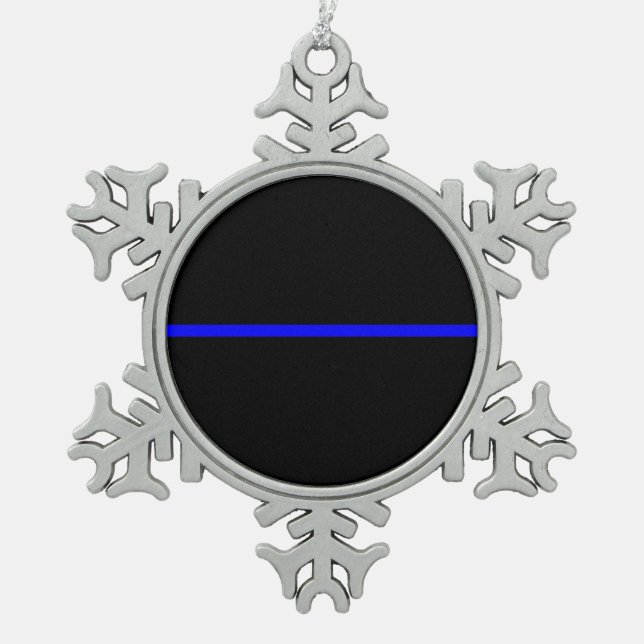 Symbolische Thin Blue Line-Grafik Schneeflocken Zinn-Ornament (Vorderseite)