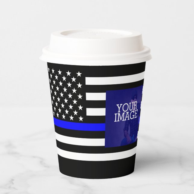 Symbolische Thin Blue Line US Flag Your Image auf  Pappbecher (Links)