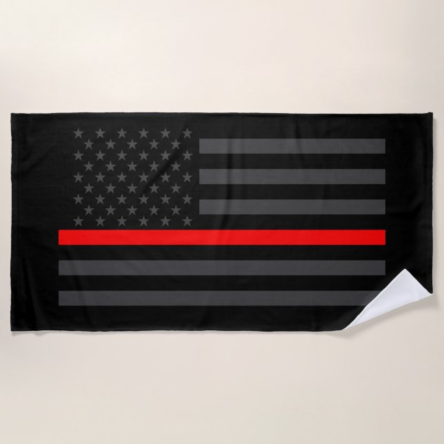 Symbolische Thin Red Line American Flag Grafik auf Strandtuch (Vorderseite)