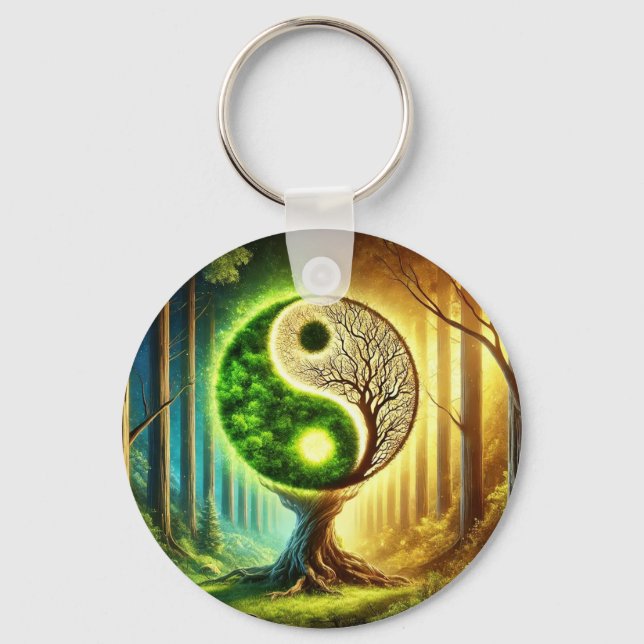 Symbolischer Baum mit Yin Yang Design Schlüsselanhänger (Vorderseite)
