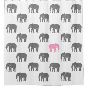 Symbolischer rosa Elefant unter Grau eine auf Weiß Duschvorhang