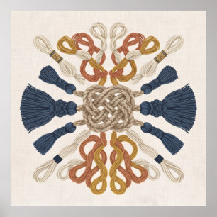 Symétrique Affiche de corde nouée Macrame avec pom