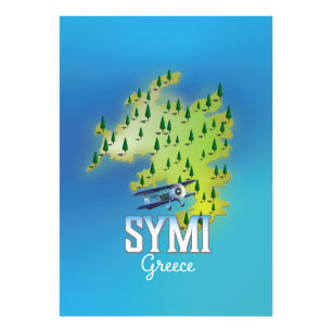 Symi-Inselkarte Griechenland Reiseplakat. Fotodruck