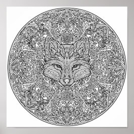 Symmetrical Fox Christmas Mandala Template Poster