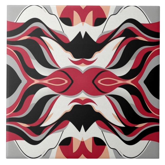 Symmetrical Red and Black Abstract Flow Pattern Fliese (Vorderseite)