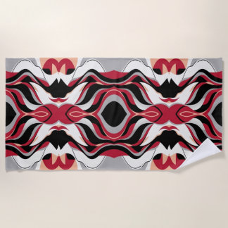 Symmetrical Red and Black Abstract Flow Pattern Strandtuch