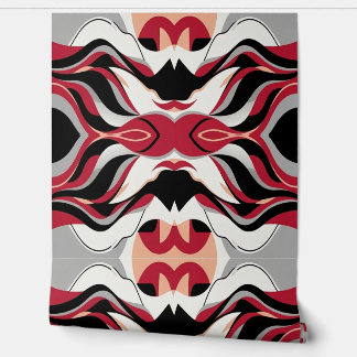Symmetrical Red and Black Abstract Flow Pattern Tapete