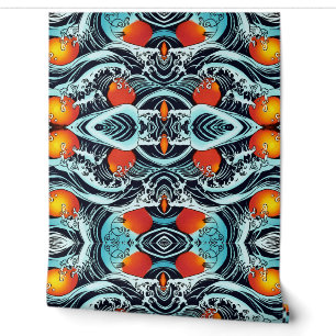 Symmetrisch Hokusai-Inspiriert Sun & Wave-Muster Tapete
