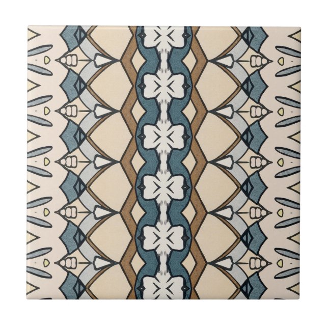Symmetrische Beige und Blau Gemustert einzigartig Fliese (Vorderseite)