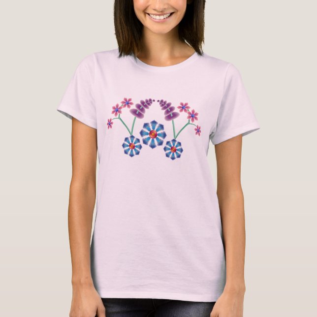 Symmetrische digitale Blume-Malanordnung T- T-Shirt (Vorderseite)