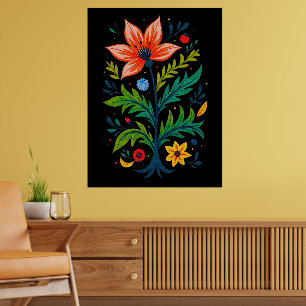 Symmetrische dunkle botanische lebendige Volkskuns Poster
