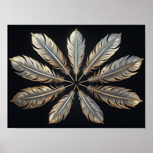 Symmetrische Federn: Golden & Silver Elegance Poster