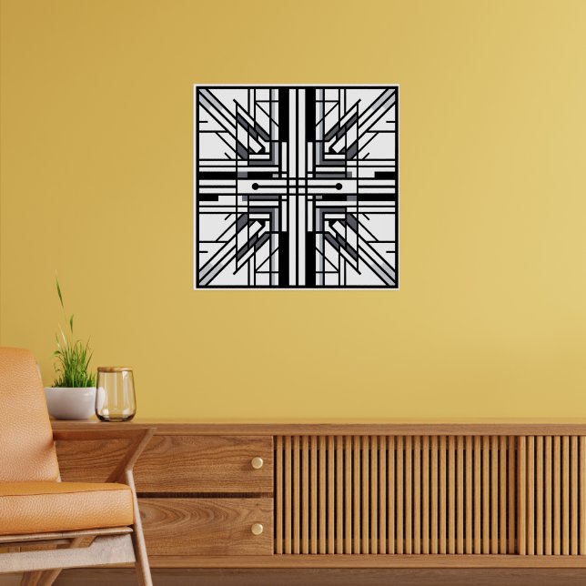 Symmetrische Gittergeometrie - Schwarz/Weiß Abstra Poster (Wohnzimmer 2)