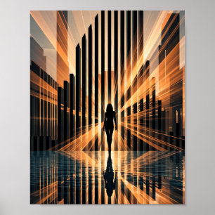 Symmetrische Goldene Stadt-Tunnel-Silhouette-Kunst Poster