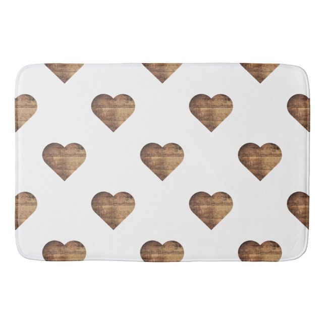 Symmetrische große rustikale braune Holzherzen Badematte (Vorderseite)