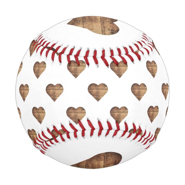 Symmetrische große rustikale braune Holzherzen Baseball (Vorderseite)